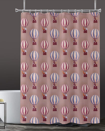Air Balloon Kids Printed Polyester Shower Curtain With 12 Eyelet & 12 Hooks | 6 X 6.5 Ft