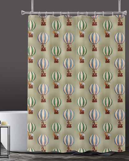 Air Balloon Kids Printed Polyester Shower Curtain With 12 Eyelet & 12 Hooks | 6 X 6.5 Ft