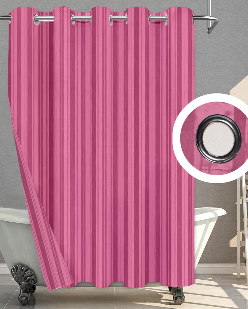 Plain Thin Stripes Printed Polyester Bathroom Curtain With 10 Eyelet & Hooks | 6 X 6.5 Ft