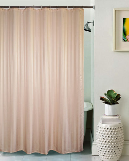 Thin Stripes Beige Polyester Shower Curtains With 12 Metal Eyelets & Hooks | 6 X 6.5 Ft