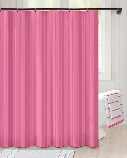 Plain Thin Stripes Printed Polyester Shower Curtain With 10 Eyelet & Hooks | 6 X 6.5 Ft