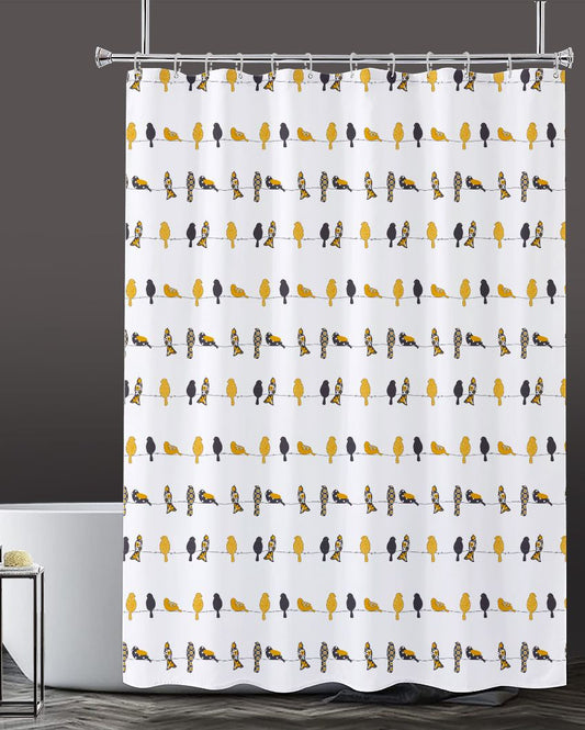 Multicolor Birds Printed Polyester Shower Curtain With 12 Eyelet & Hooks | 6 X 6.5 Ft