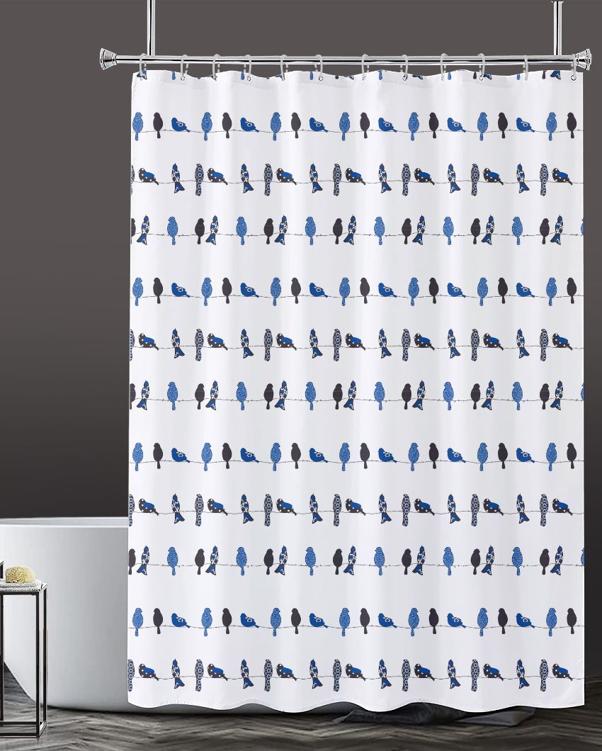 Multicolor Birds Printed Polyester Shower Curtain With 12 Eyelet & Hooks | 6 X 6.5 Ft