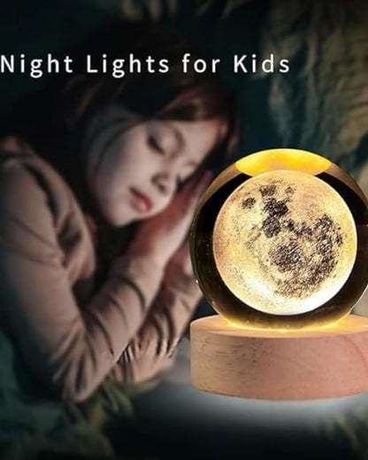 Elegant Clear 3D Moon Crystal Ball Night Lamp | 3 x 3 inches