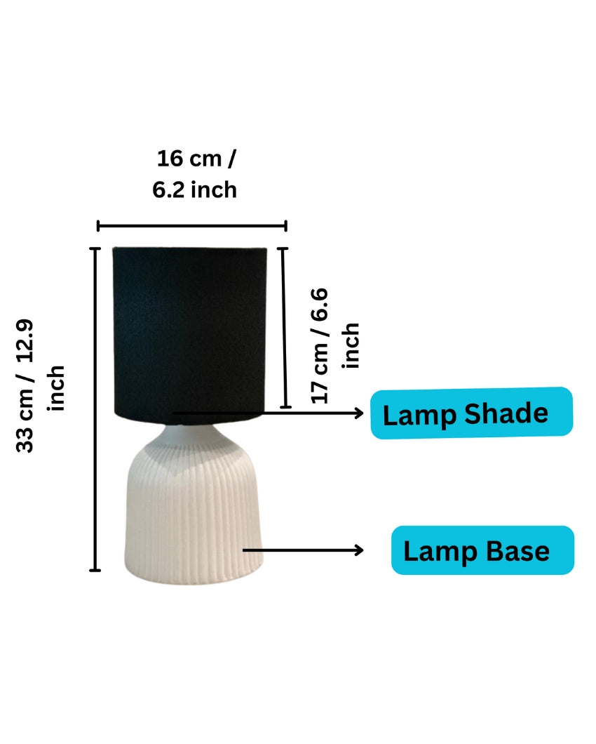 Elegant Black Shade Ribbed Night Table Lamp | 6 x 13 inches