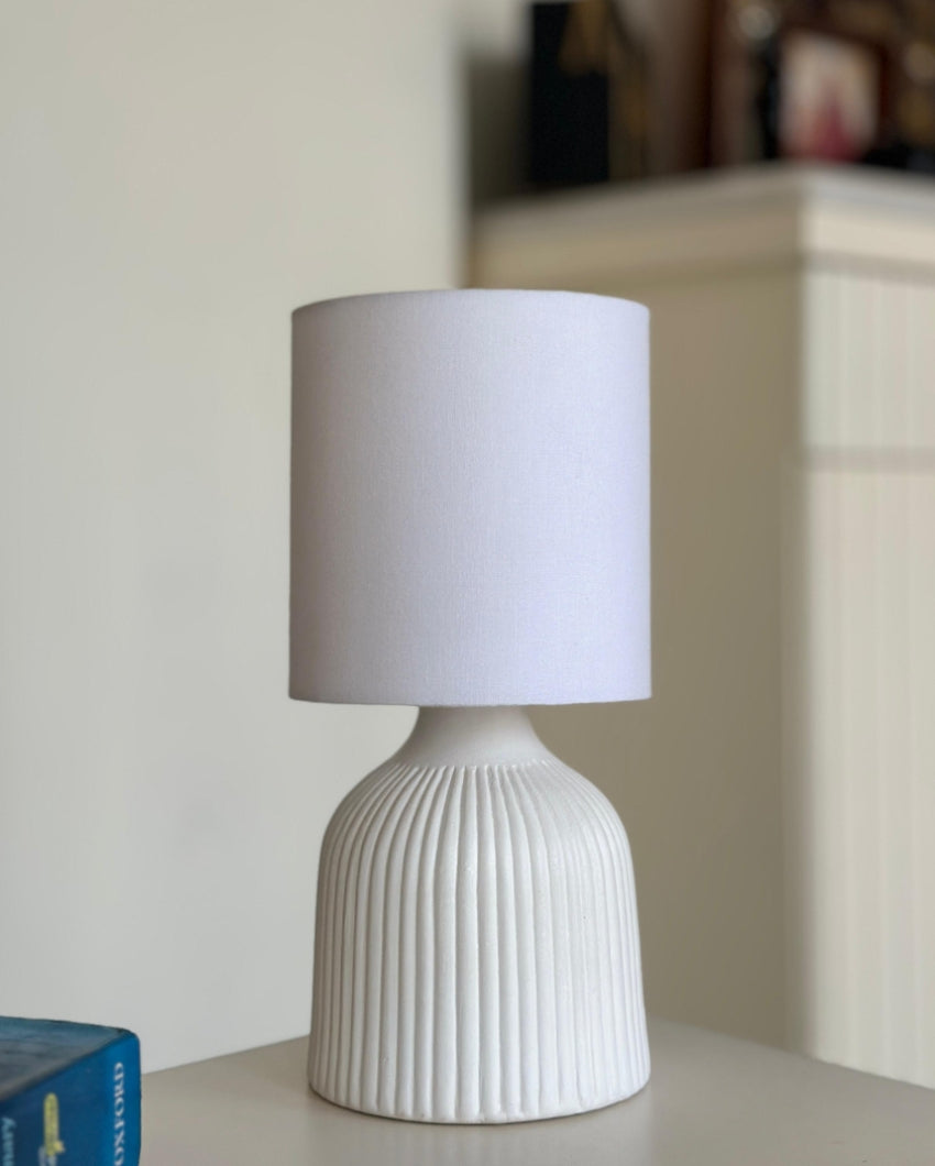 Beautiful White Ribbed Shade Table Lamp | 6 x 13 inches