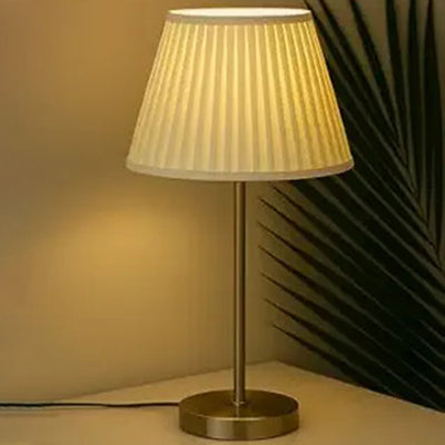 Modern Off-White Pleated Shade Brass Finish Table Lamp with Bulb | 7 x 20 inches