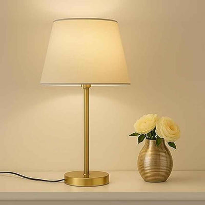 Sleek Modern Golden Stand with Off-White Tapered Shade Table Lamp | 7 x 20 inches