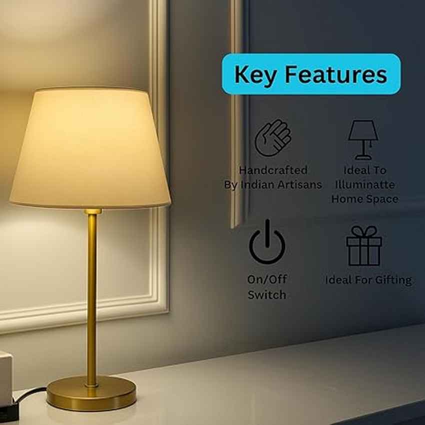 Sleek Modern Golden Stand with Off-White Tapered Shade Table Lamp | 7 x 20 inches