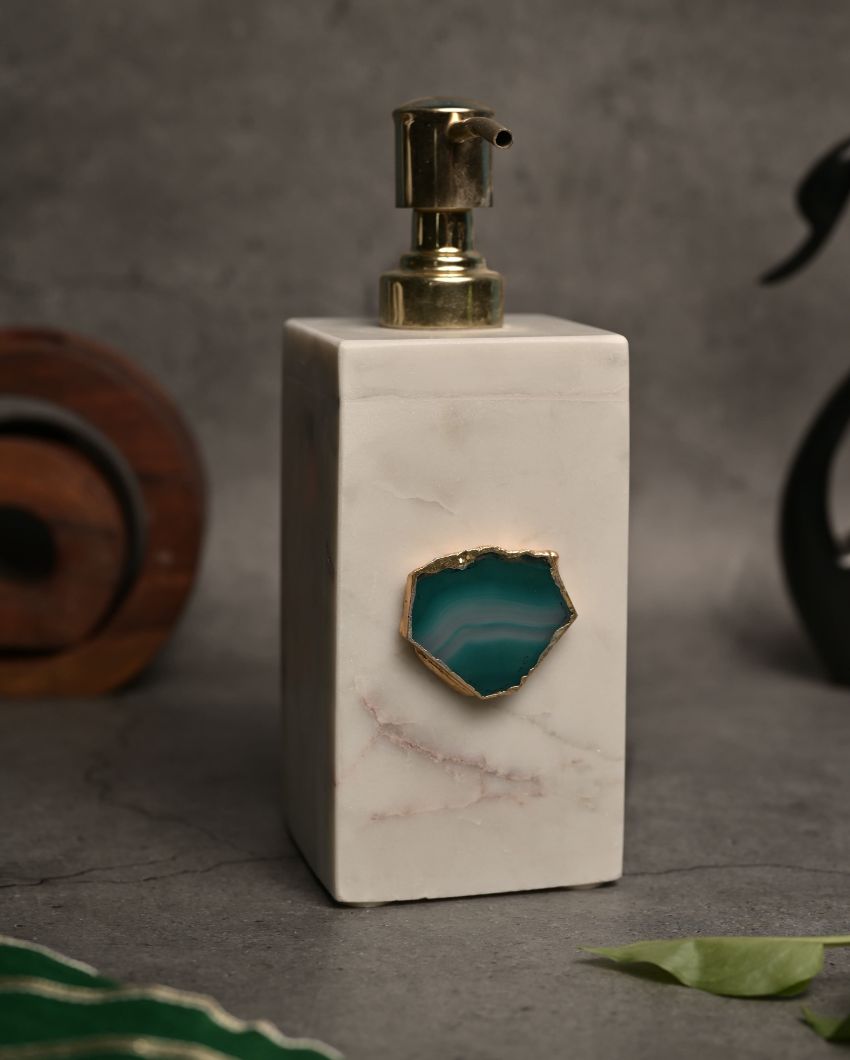 Agate Refillable Marble Soap Dispenser For Bathroom Light Blue