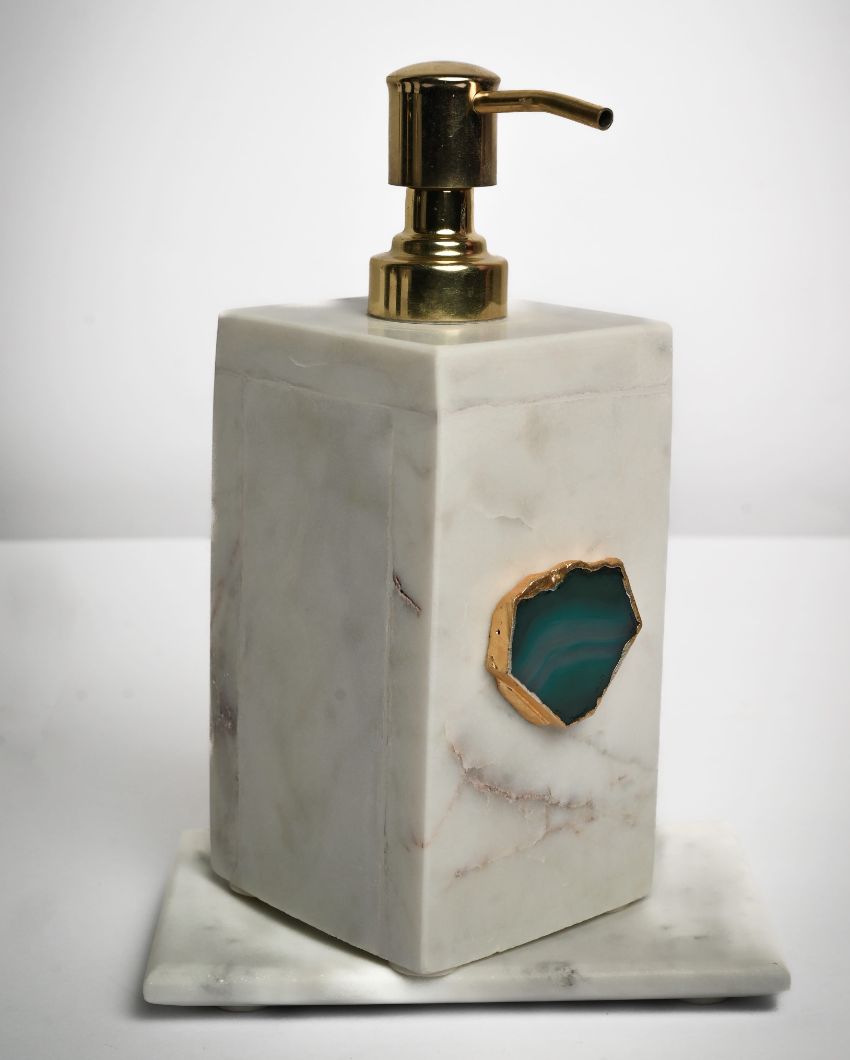 Agate Refillable Marble Soap Dispenser For Bathroom Light Blue