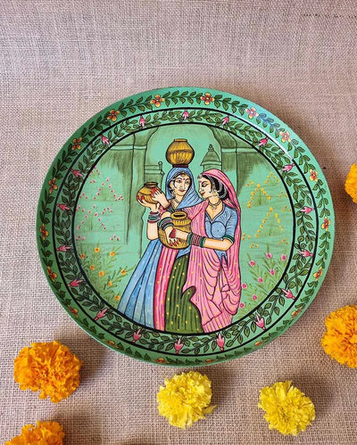 Sage Green Brass Puja Thali | Green|30 x 2 cm / 12 x 1 inches