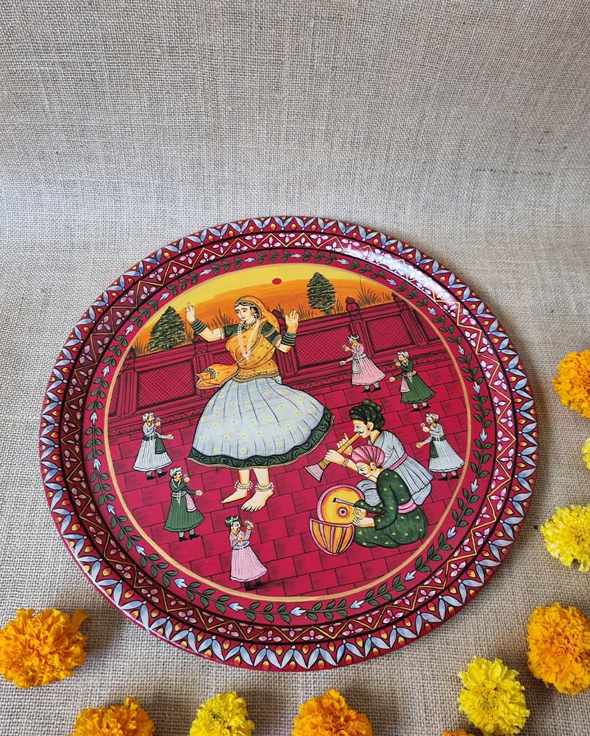 Scarlet Red Brass Puja Thali | Red | 43 x 2 cm/ 17 x 1 inches