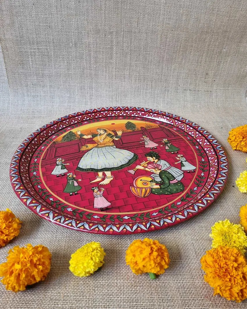 Scarlet Red Brass Puja Thali | Red | 43 x 2 cm/ 17 x 1 inches