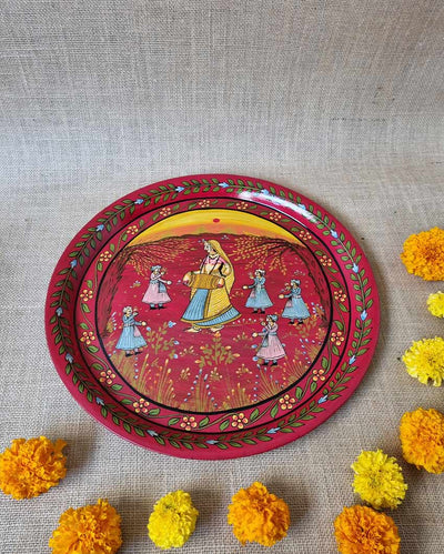 Crimson Red Brass Puja Thali | 38 x 2 cm/15 x 1 inches