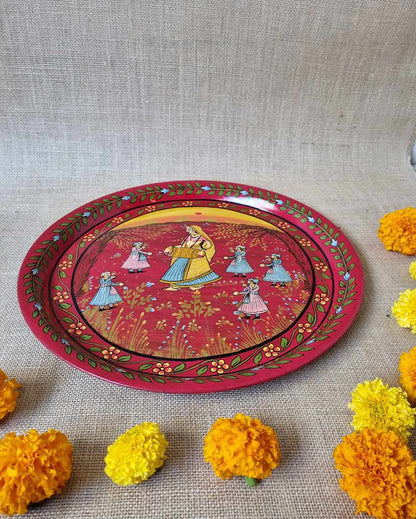 Crimson Red Brass Puja Thali | 38 x 2 cm/15 x 1 inches