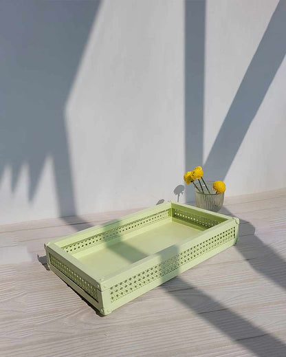 Verdant Light Green Cane Rectangle Tray| Light Green | 48 x 27 x 7 cm /19 x 11 x 3 inches