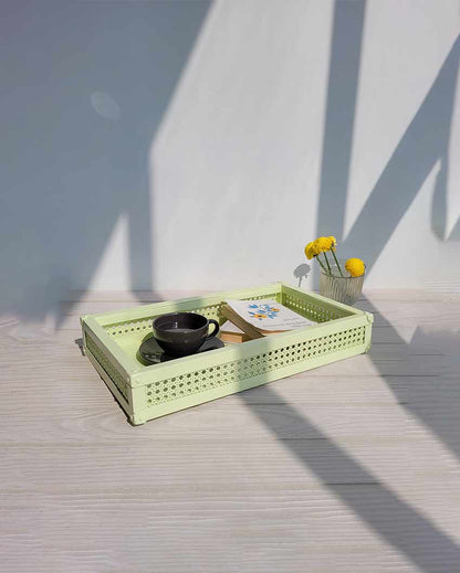 Verdant Light Green Cane Rectangle Tray| Light Green | 48 x 27 x 7 cm /19 x 11 x 3 inches