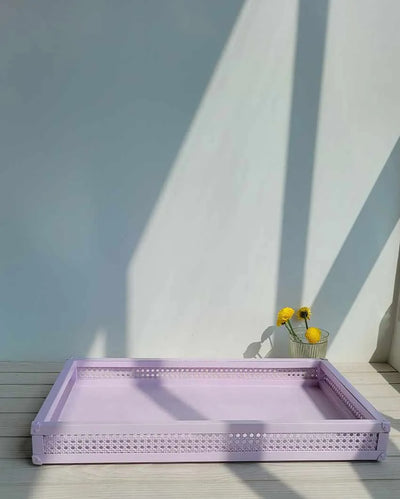 Lavender Purple Cane Rectangle Tray| Purple |66 x 43 x 7 cm / 26 x 17 x 3 inches