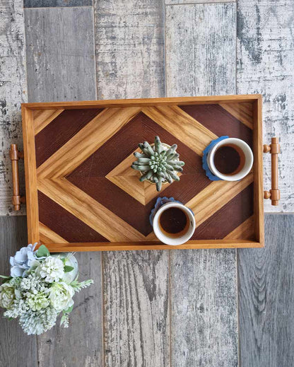 Hickory Brown Wood Rectangle Tray| Brown |45 x 30 x 5 cm/ 18 x 12 x 2 inches