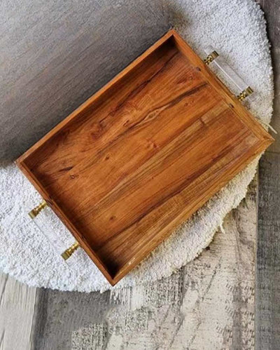 Teak Brown Wood Rectangle Tray | Brown