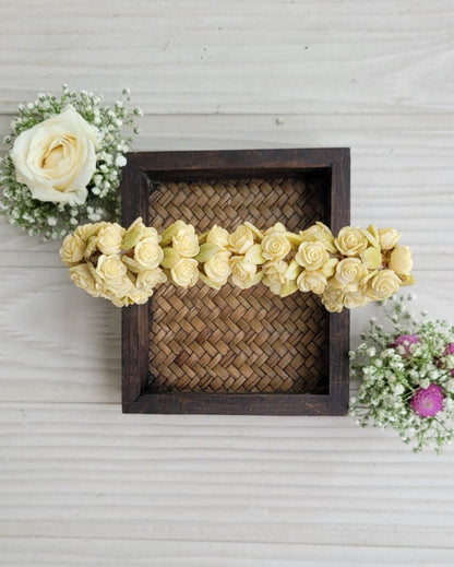 Ivory Rose Quad Wooden Tray | Brown| 15 x 12 cm / 6 x 5 inches