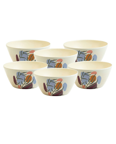 Green Floral Non Toxic Eco Friendly Bamboo Bowls  | Set of 6 | 680ml | 6 x 3 inches