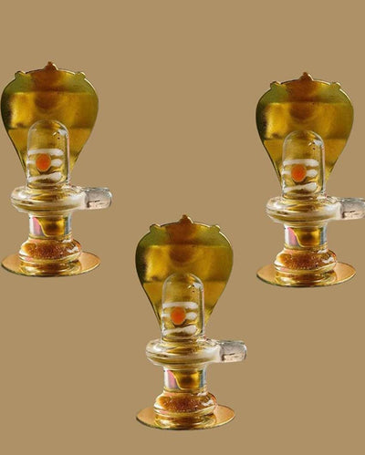 Sacred Crystal Shivling with Vasuki & Trishul Figurine | Set of 3 | 3 x 2 inches