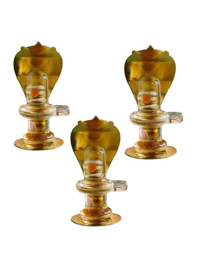 Sacred Crystal Shivling with Vasuki & Trishul Figurine | Set of 3 | 3 x 2 inches