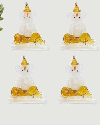 Graceful Lord Ganesh Car Dashboard Figurine | Set of 4 | 2 x 2 inches