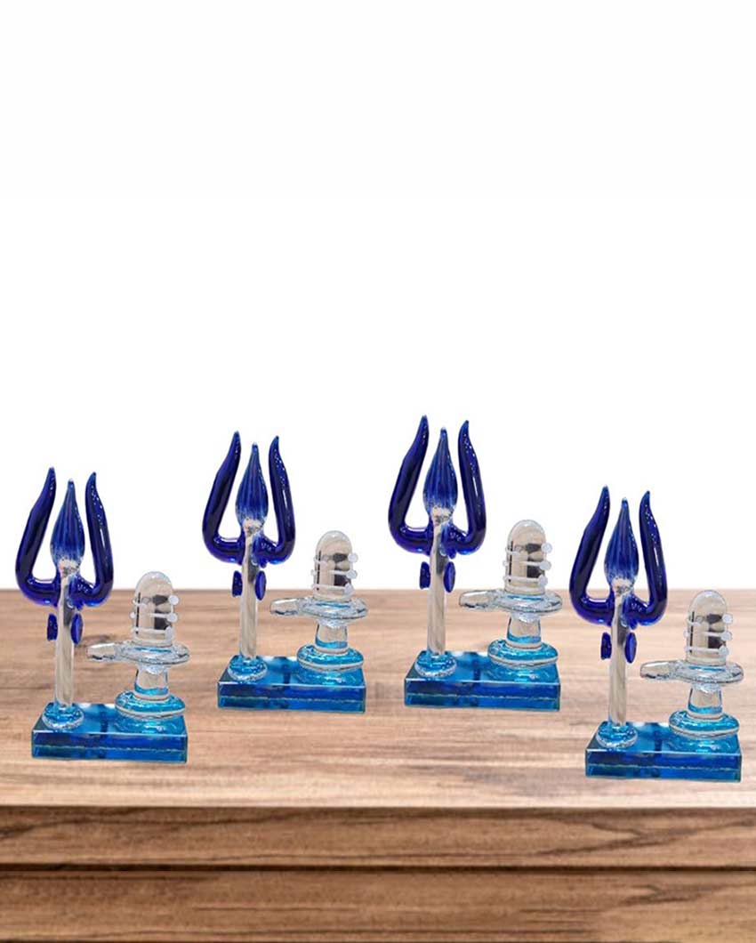 Beautiful Crystal Shivling with Shesh Naag Idols | Set of 4 | 3 x 2 inches