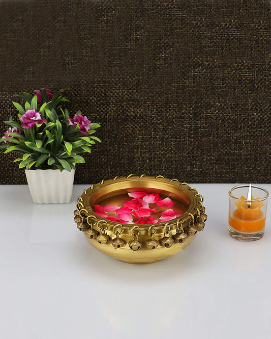 Decorative Ghungroo Urli Flower Bowl Showpiece 6 inches
