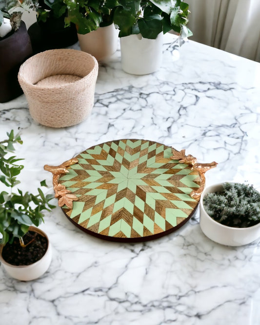 Round Resin & Wooden Patch Work Tray