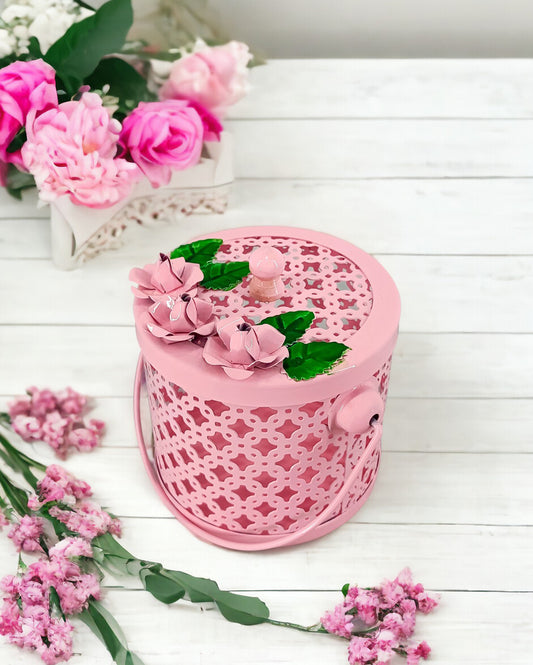 Beautiful Decorative Metal Candy Jar Pink