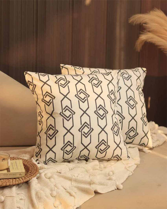 Square Chain Printed Design Cushion Covers | Ser of 2 | 16 X 16 Inches
