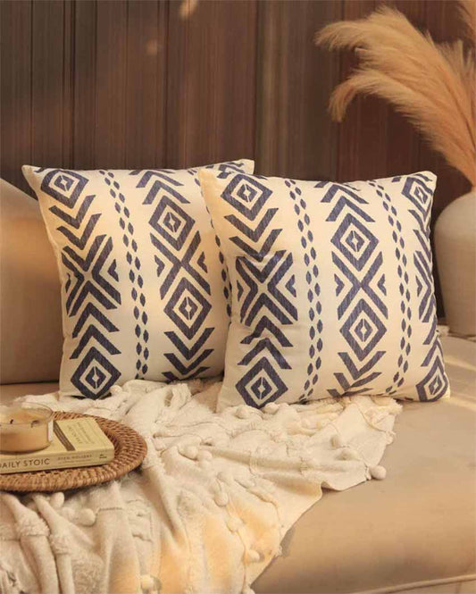 Retro Design Printed Cushion Covers | Set of 2 | 16 X 16 Inches
