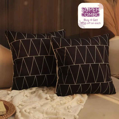 Zig-Zag Line Printed Polyester Cushion Covers | Set of 2 | 16 X 16 Inches