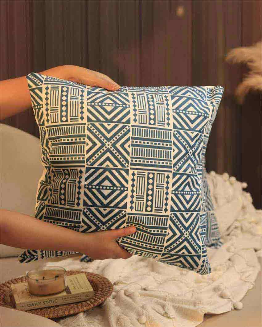 Rural Design Printed  Cushion Covers | Set of 2 | 16 X 16 Inches
