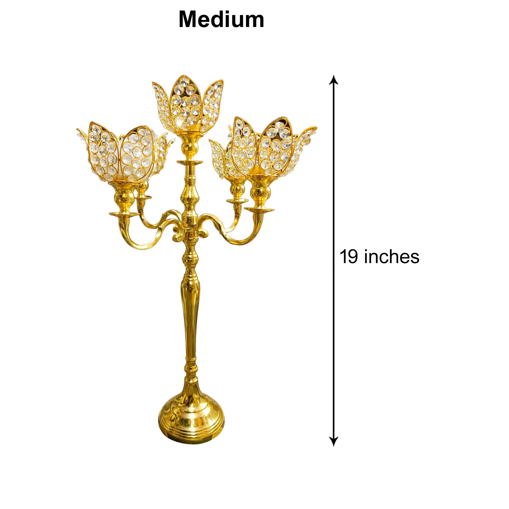 Gold Plated Crystal Lotus Votives Aluminum Candle Stand 19 inches