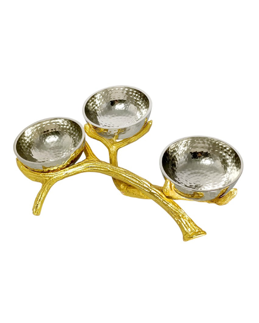 Tree Branch Stand Aluminum Hammerred Decorative Bowls | Set of 3