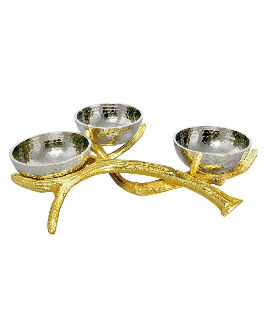 Tree Branch Stand Aluminum Hammerred Decorative Bowls | Set of 3