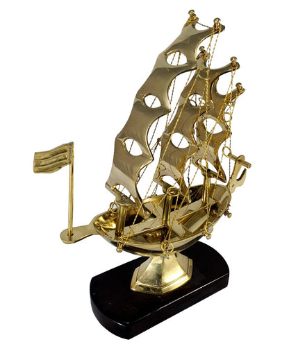 Perfect Decoration Brass Ship with Wooden Base Showpiece