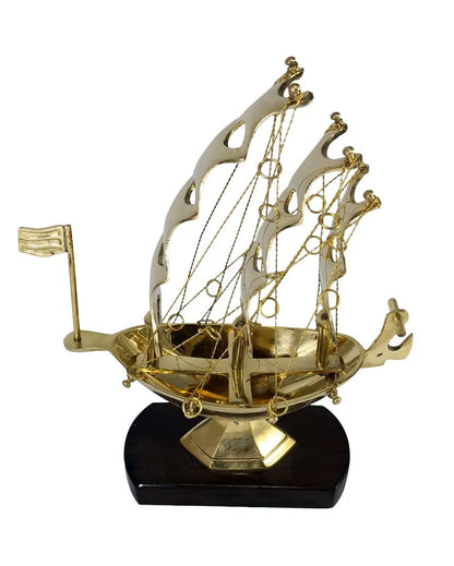 Perfect Decoration Brass Ship with Wooden Base Showpiece