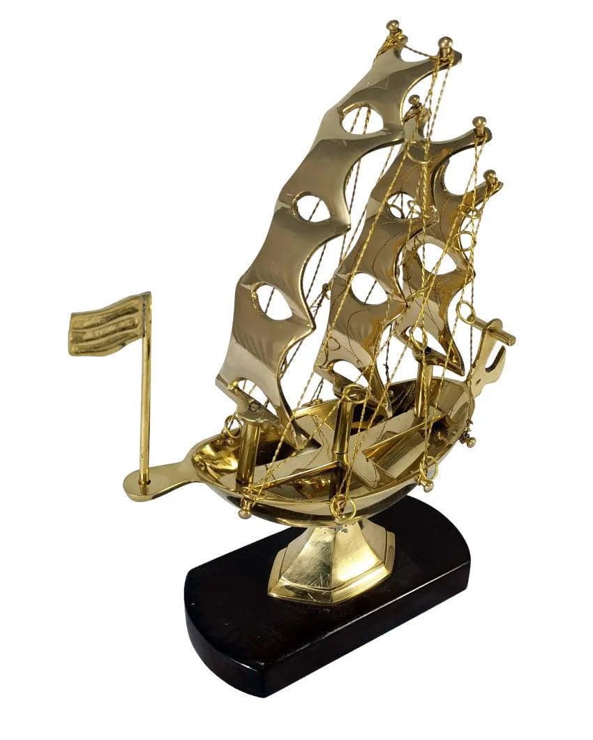 Perfect Decoration Brass Ship with Wooden Base Showpiece