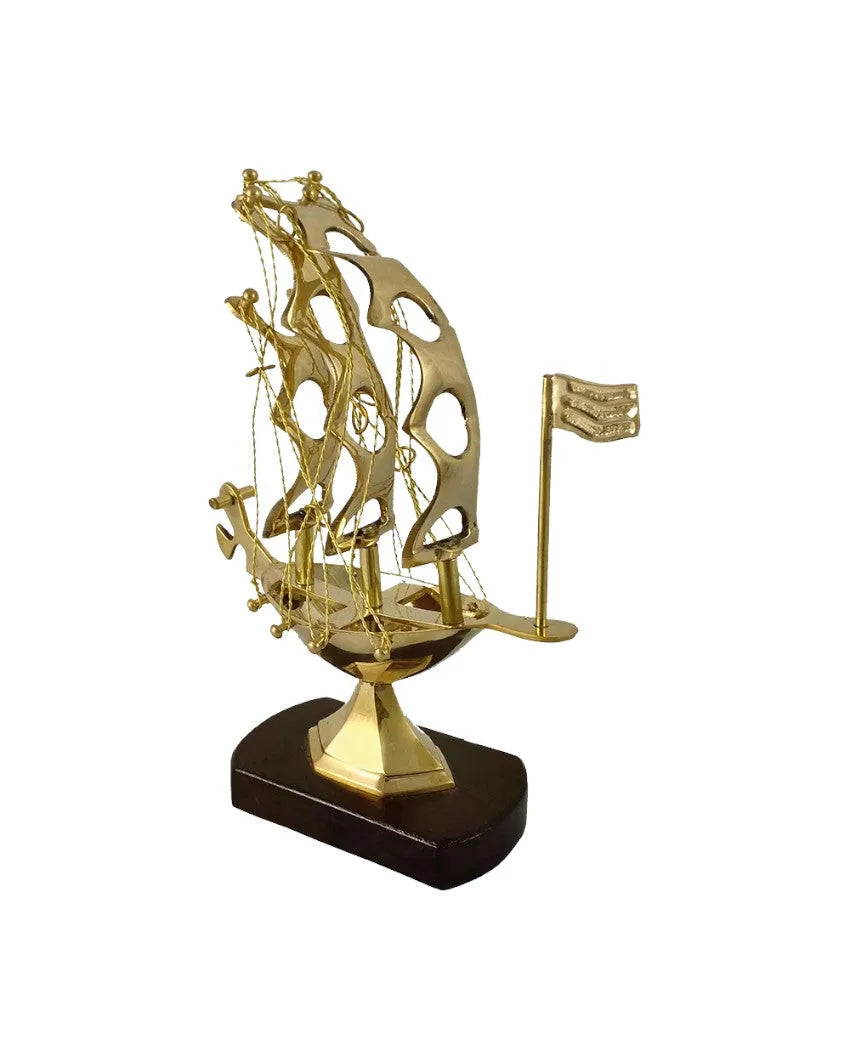 Perfect Decoration Brass Ship with Wooden Base Showpiece