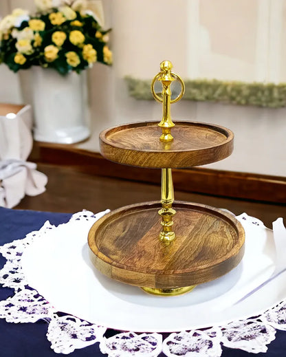 2 Tier Wooden Round Cake Stand