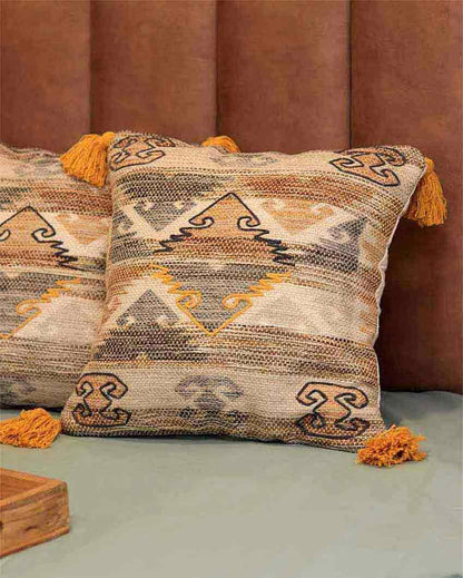 Pyramid Design Printed Cushion Covers | Set of 2 | 16 X 16 Inches