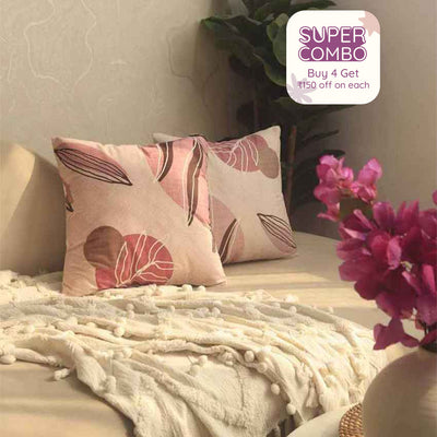 Floral Printed Design Polyester Cushion Covers | Set of 2 | 16 x 16 Inches