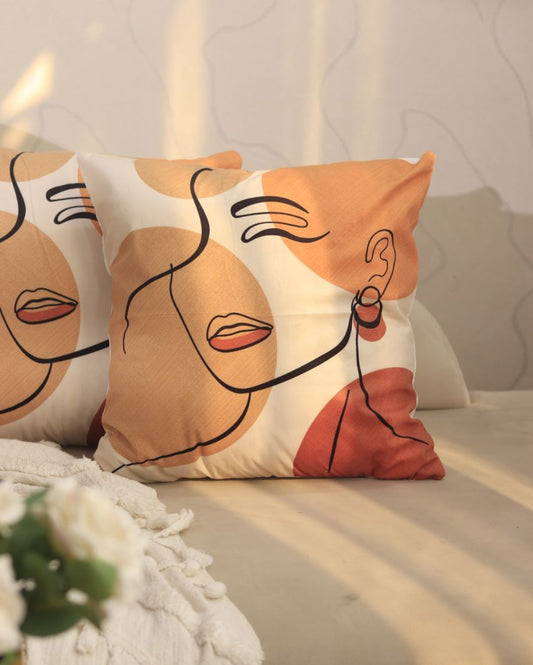 Glamrous Face Printed  Cushion Covers | Set of 2 | 16 X 16 Inches