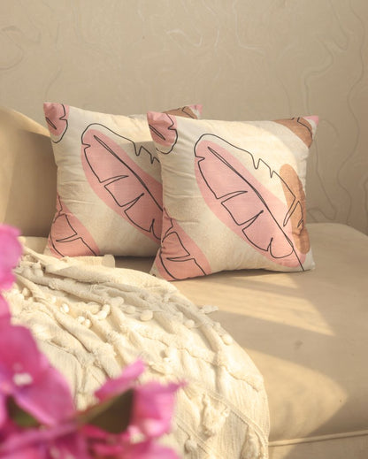 Banana Leaf Printed Design Cushion Covers | Set of 2 | 16 X 16 Inches